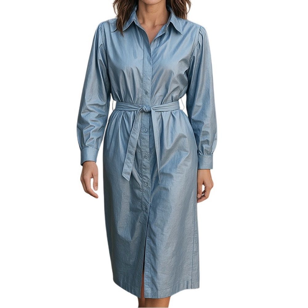 Long Belted Trench Coat 100% Nylon Juniors Size 11-12 Button Down Blue Silver